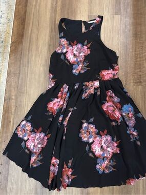 Girls Black Floral Fit-and-Flare Dress